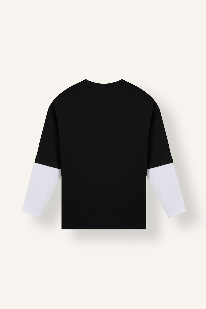 Young Boys - Teen Boys Black Boy Regular Fit 100% Cotton Long Sleeve T-Shirt