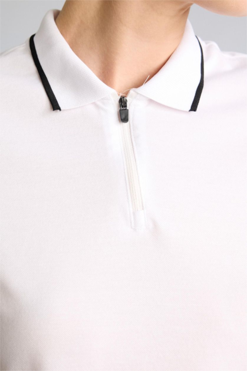 FEMME Blanc Polo basique à manches courtes avec fermeture zip Coupe standard