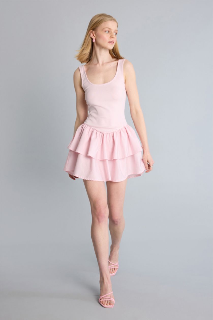 Kadın Pembe U Yaka Askılı Mini Elbise