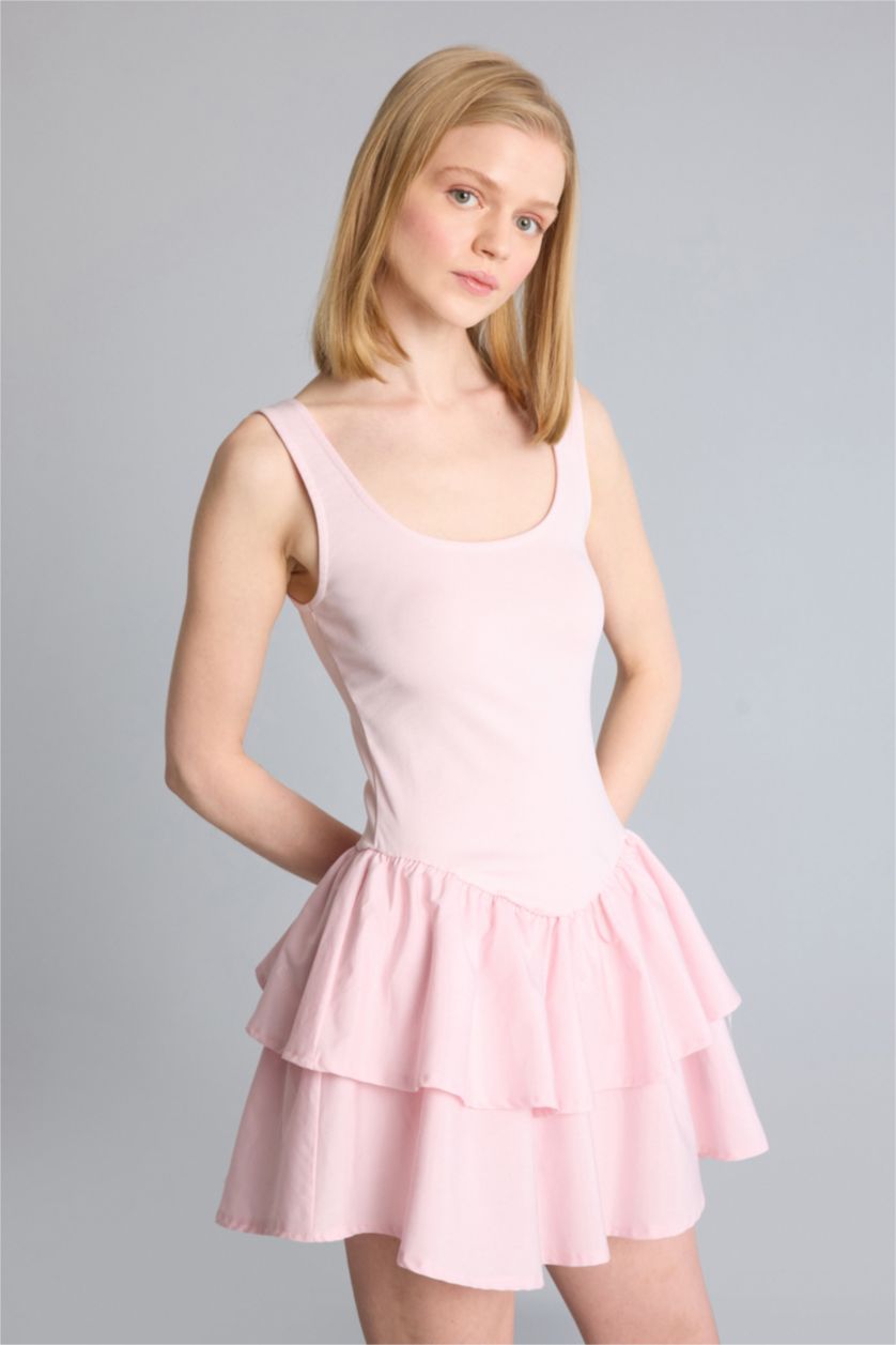 Kadın Pembe U Yaka Askılı Mini Elbise