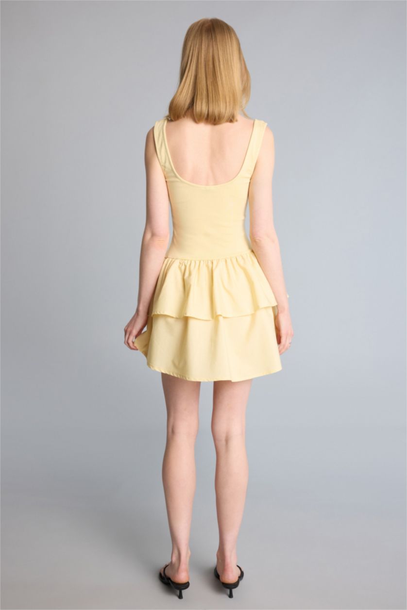 Kadın Sarı U Yaka Askılı Mini Elbise