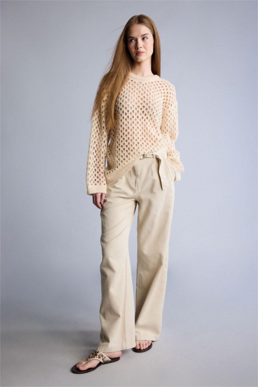 Woman Ecru Regular Fit Knitwear Pullover