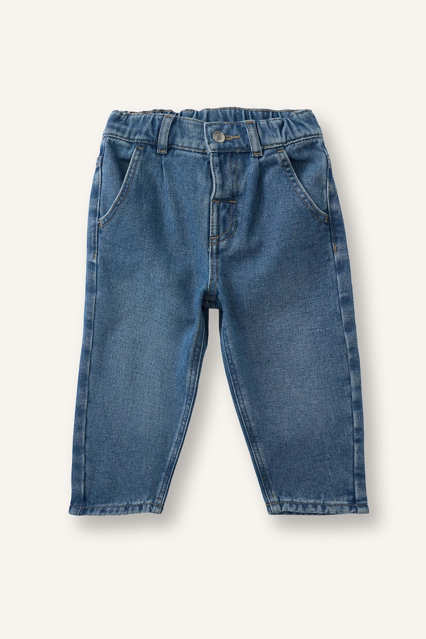 Kız Bebek Mavi Baggy Fıt Beli Lastikli Jean Pantolon Kız Bebek