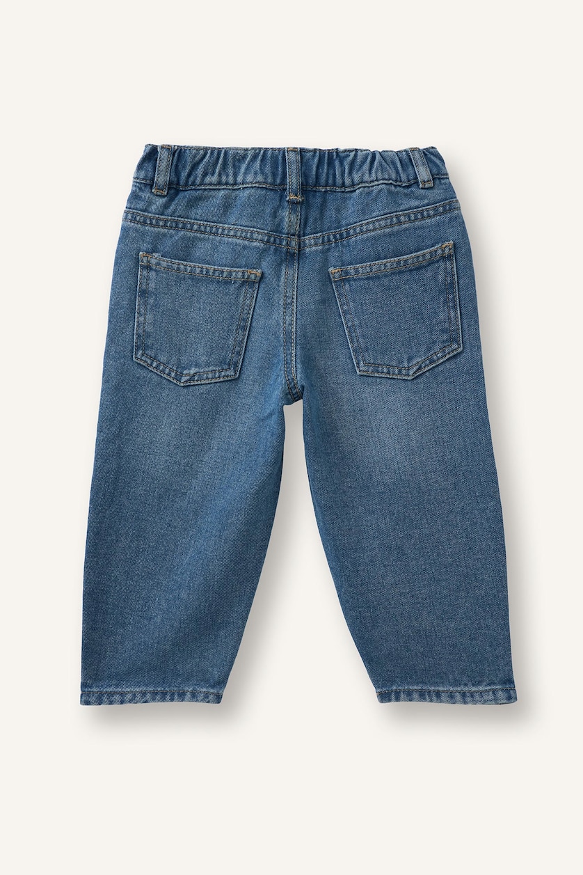 Kız Bebek Mavi Baggy Fıt Beli Lastikli Jean Pantolon Kız Bebek