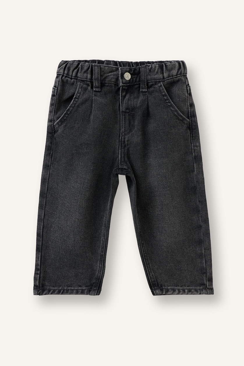 Kız Bebek Gri Baggy Fıt Beli Lastikli Jean Pantolon Kız Bebek