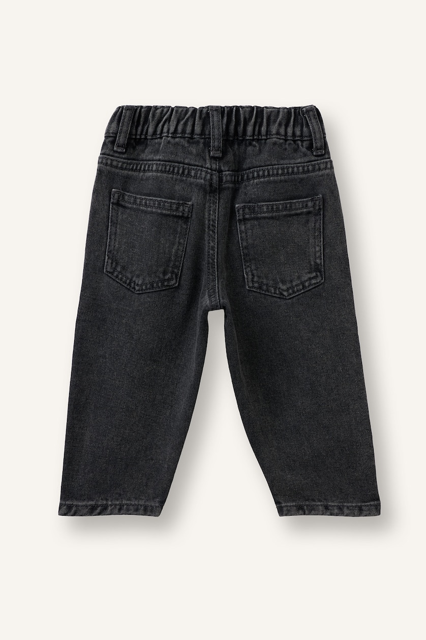 Kız Bebek Gri Baggy Fıt Beli Lastikli Jean Pantolon Kız Bebek
