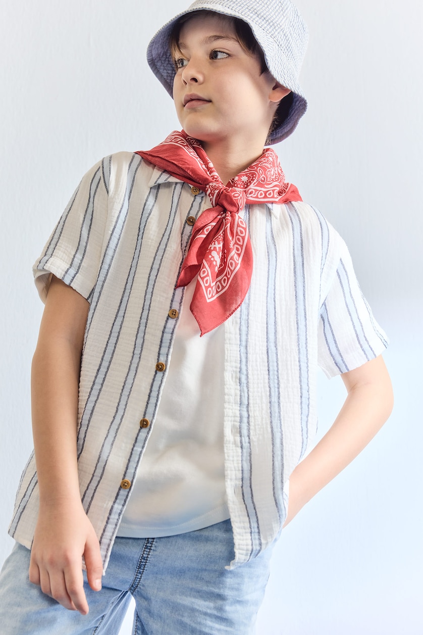 BOYS & TEENS Ecru Boy Regular Fit Striped Muslin Shirt