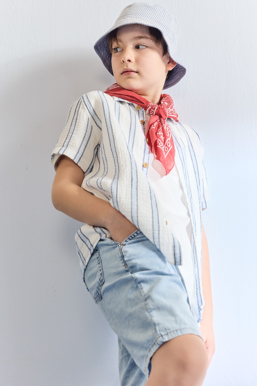 BOYS & TEENS Ecru Boy Regular Fit Striped Muslin Shirt