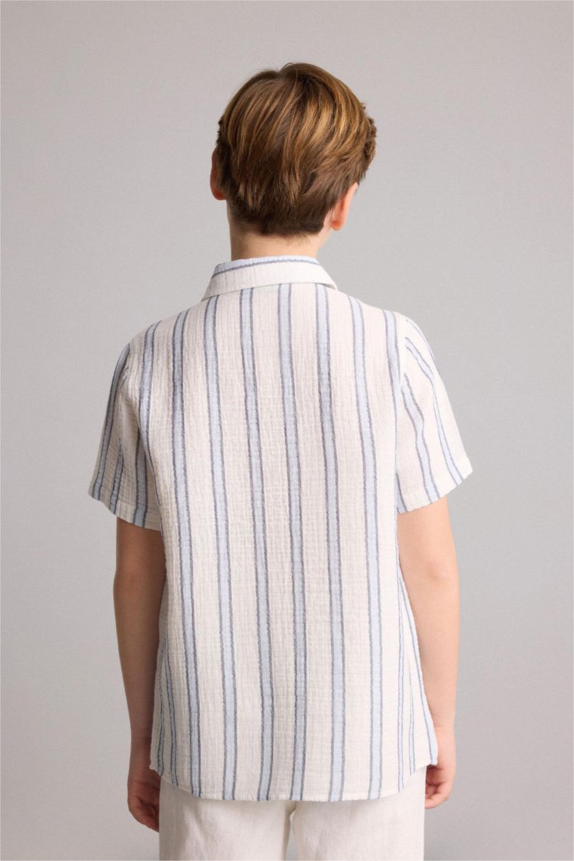 BOYS & TEENS Ecru Boy Regular Fit Striped Short Sleeve Shirt