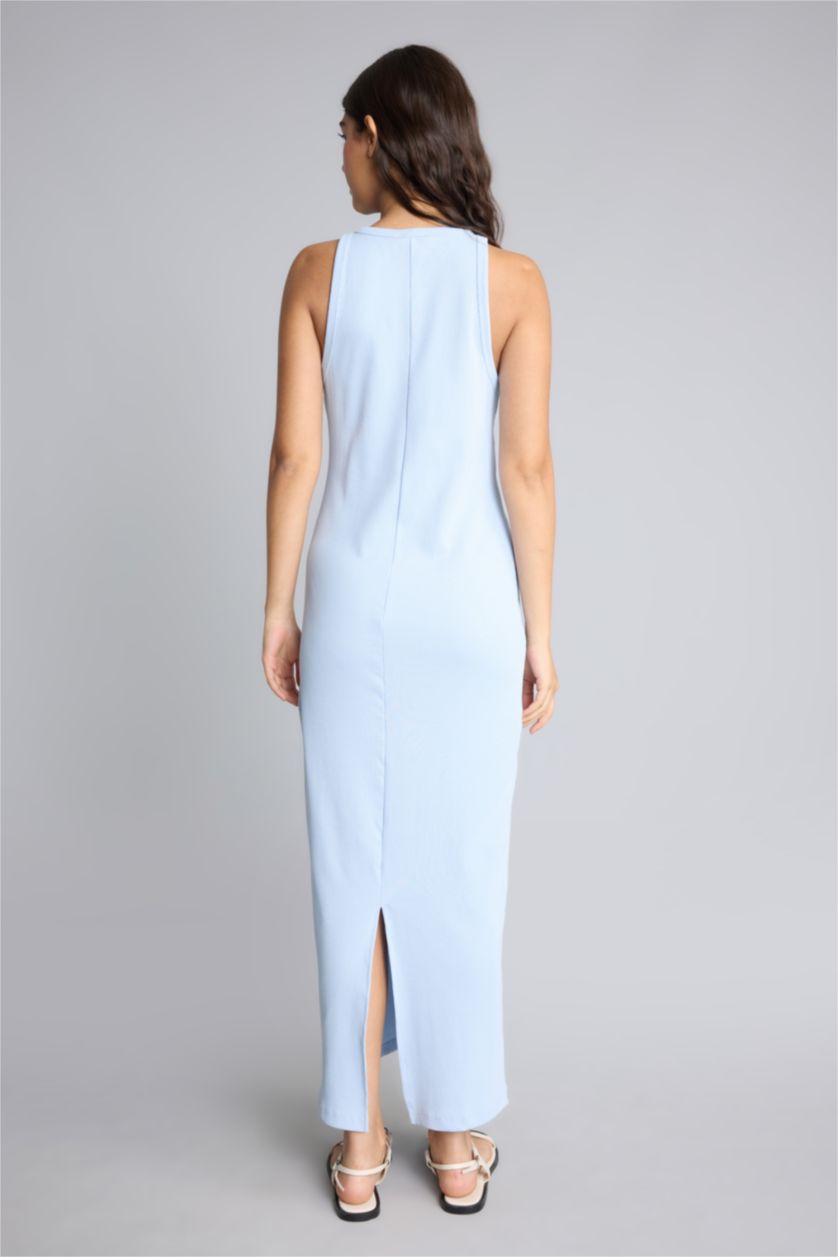 Kadın Açık Mavi Bodycon Kolsuz Ribana Maxi Elbise
