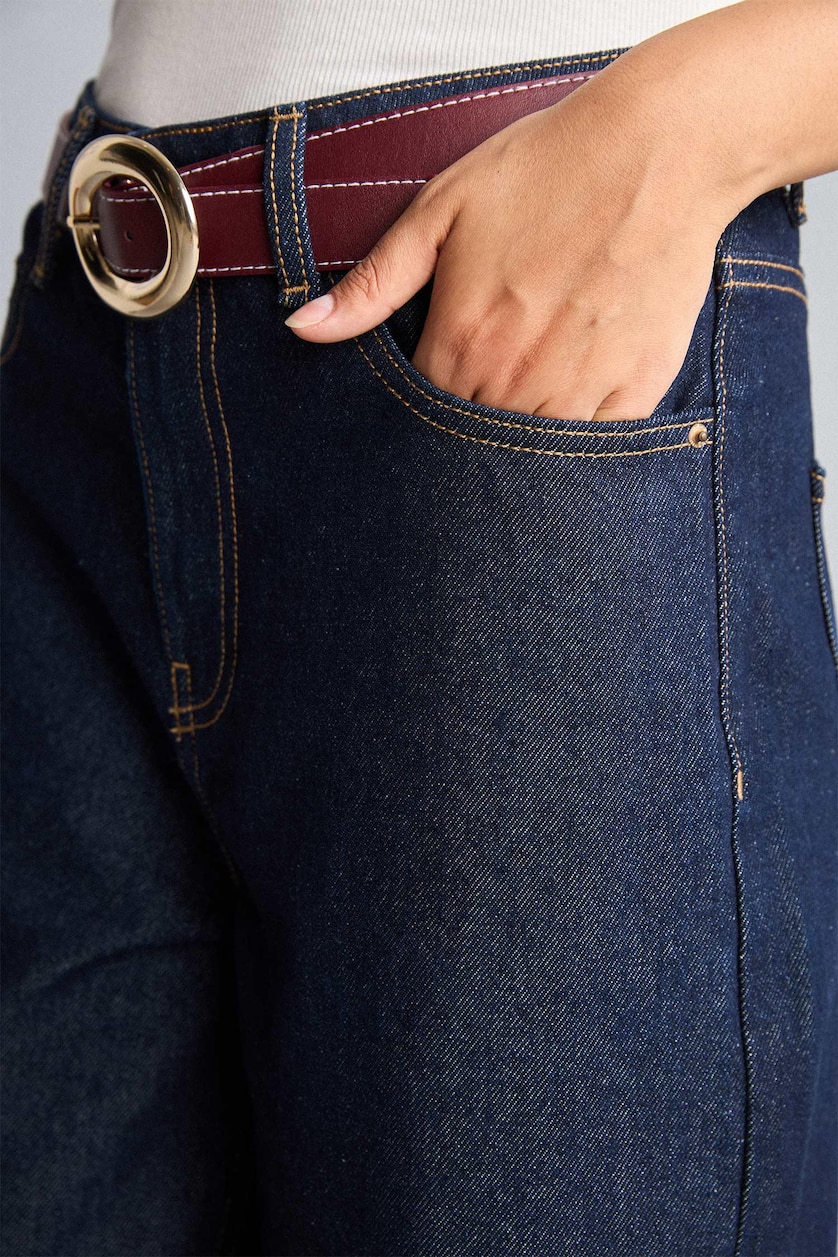 Woman Blue Black Short Wide Leg Trousers