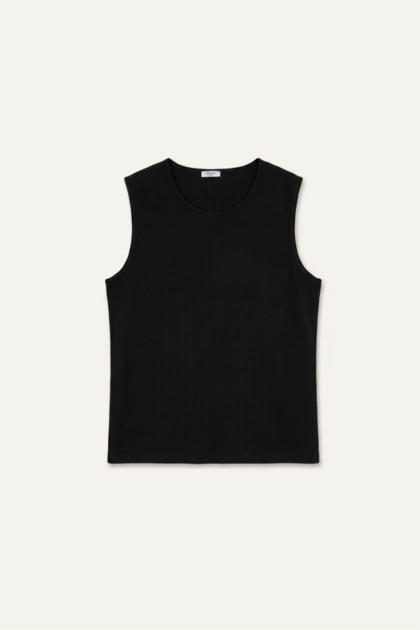 Men Black Regular Fit Crew Neck Tank Top