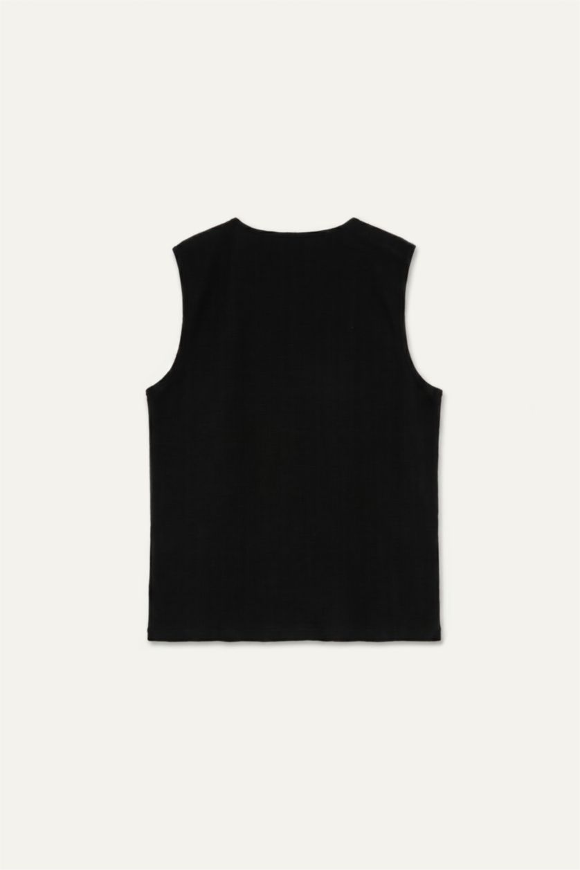 Men Black Regular Fit Crew Neck Tank Top