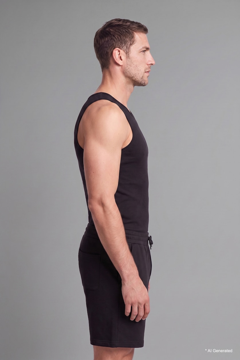 Erkek Siyah %100 Pamuk Regular Fit Atlet