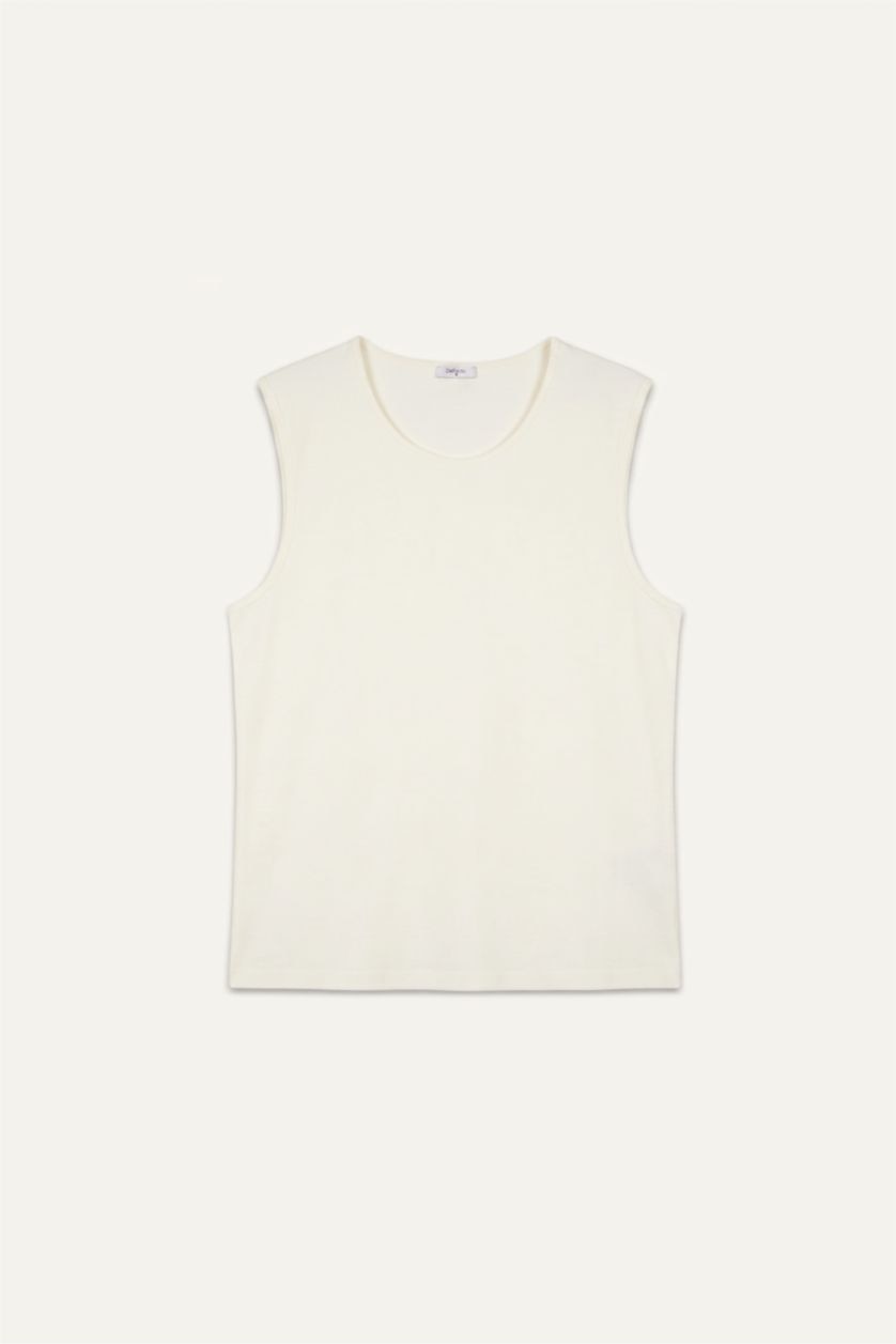 Men Ecru Regular Fit Crew Neck Tank Top