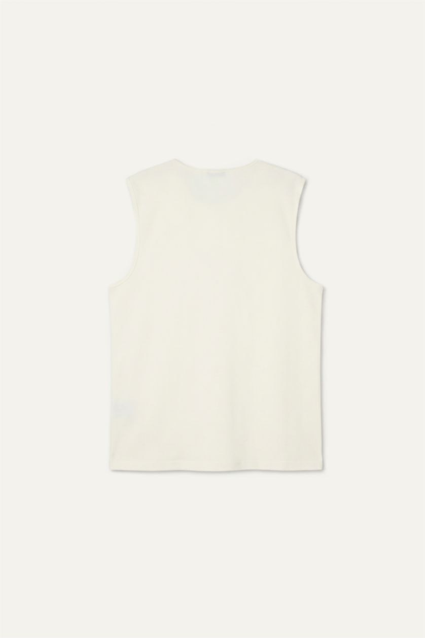 Men Ecru Regular Fit Crew Neck Tank Top