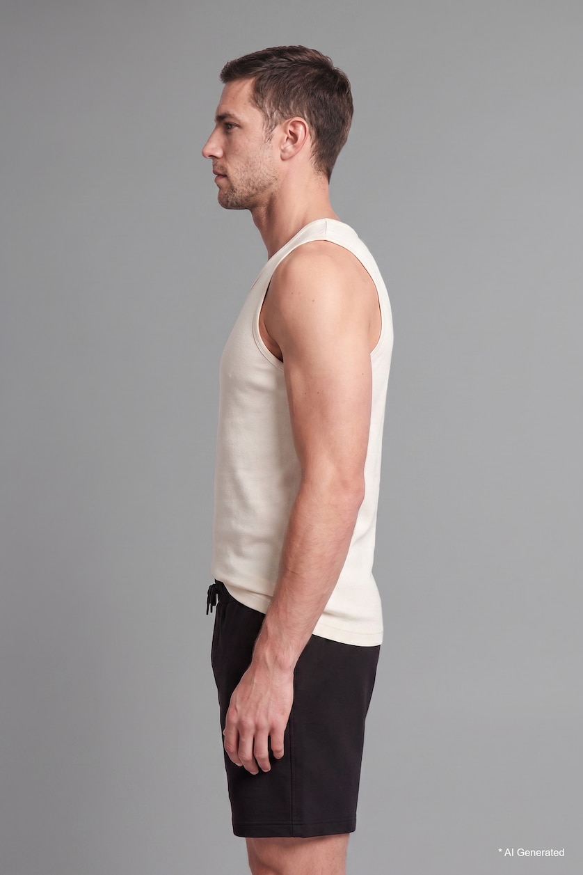 Erkek Ekru %100 Pamuk Regular Fit Atlet