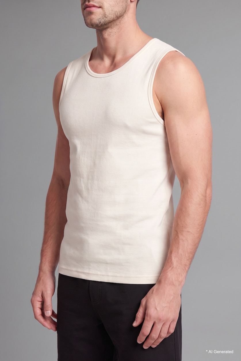 Erkek Ekru %100 Pamuk Regular Fit Atlet