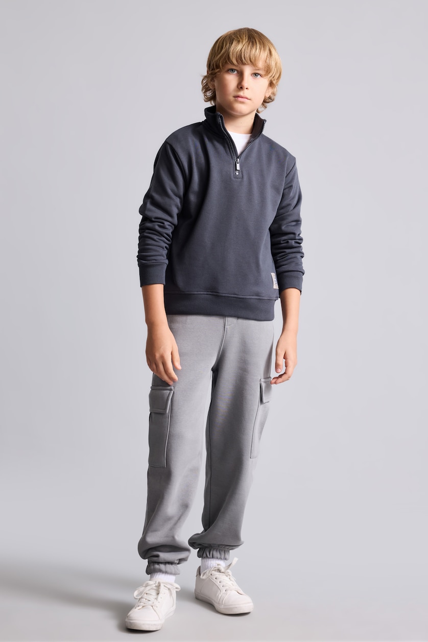 Erkek Çocuk - Genç Erkek Antrasit Oversize Yarım Fermuarlı Sweatshirt Erkek Çocuk