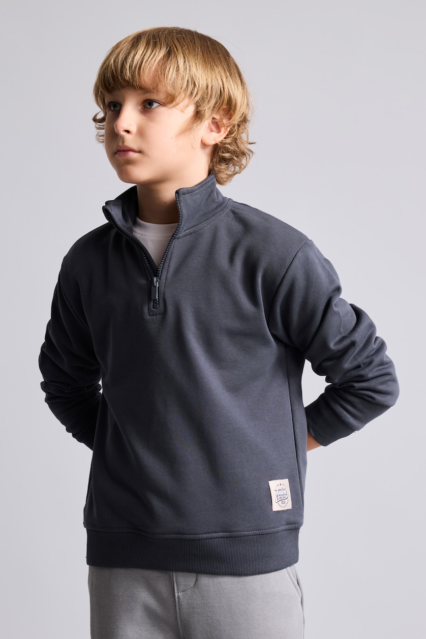 Erkek Çocuk - Genç Erkek Antrasit Oversize Yarım Fermuarlı Sweatshirt Erkek Çocuk
