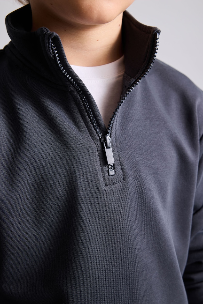 Erkek Çocuk - Genç Erkek Antrasit Oversize Yarım Fermuarlı Sweatshirt Erkek Çocuk