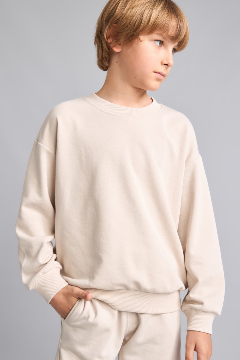 أولاد بيج Sweatshirt beige oversize à col rond pour garçon