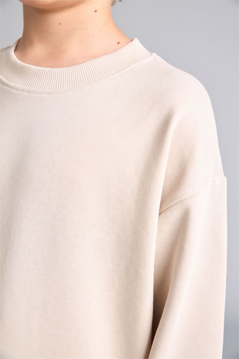 Erkek Çocuk - Genç Erkek Bej Oversize Bisiklet Yaka Sweatshirt Erkek Çocuk