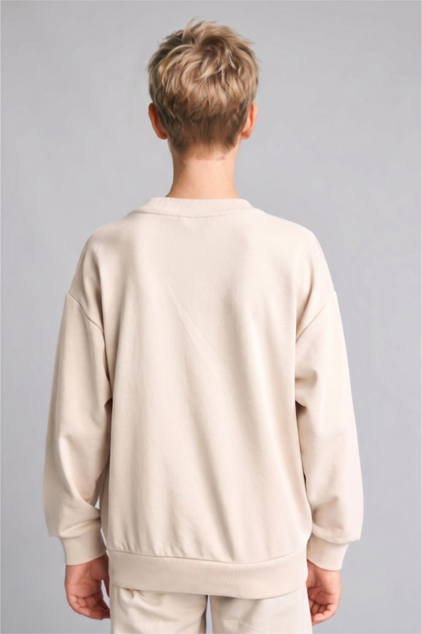 Erkek Çocuk - Genç Erkek Bej Oversize Bisiklet Yaka Sweatshirt Erkek Çocuk