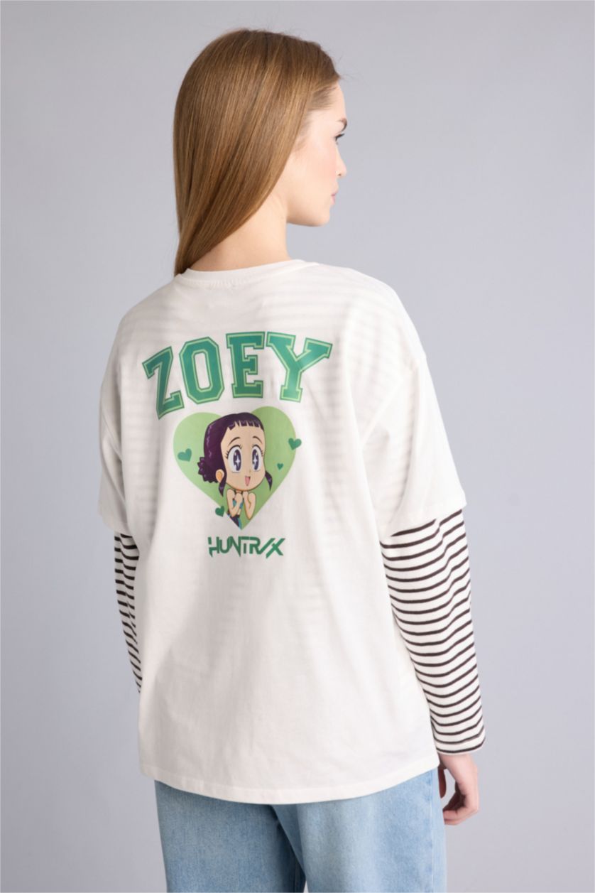 Kadın Kırık Beyaz Kpop - Demon Hunters Oversıze Sırt Baskılı Tişört