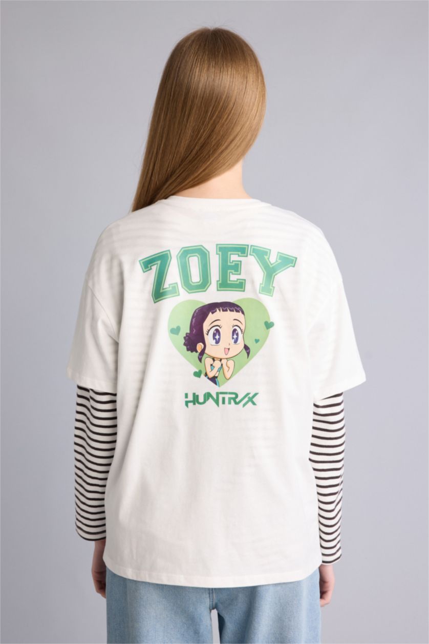 Kadın Kırık Beyaz Kpop - Demon Hunters Oversıze Sırt Baskılı Tişört