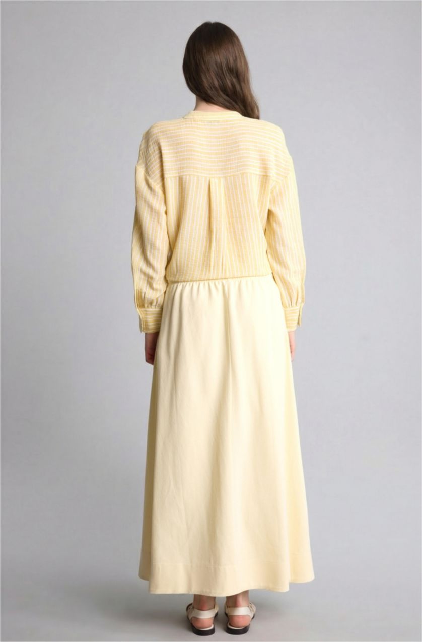 Kadın Açık Sarı A Kesim Keten Karışımlı Maxi Etek