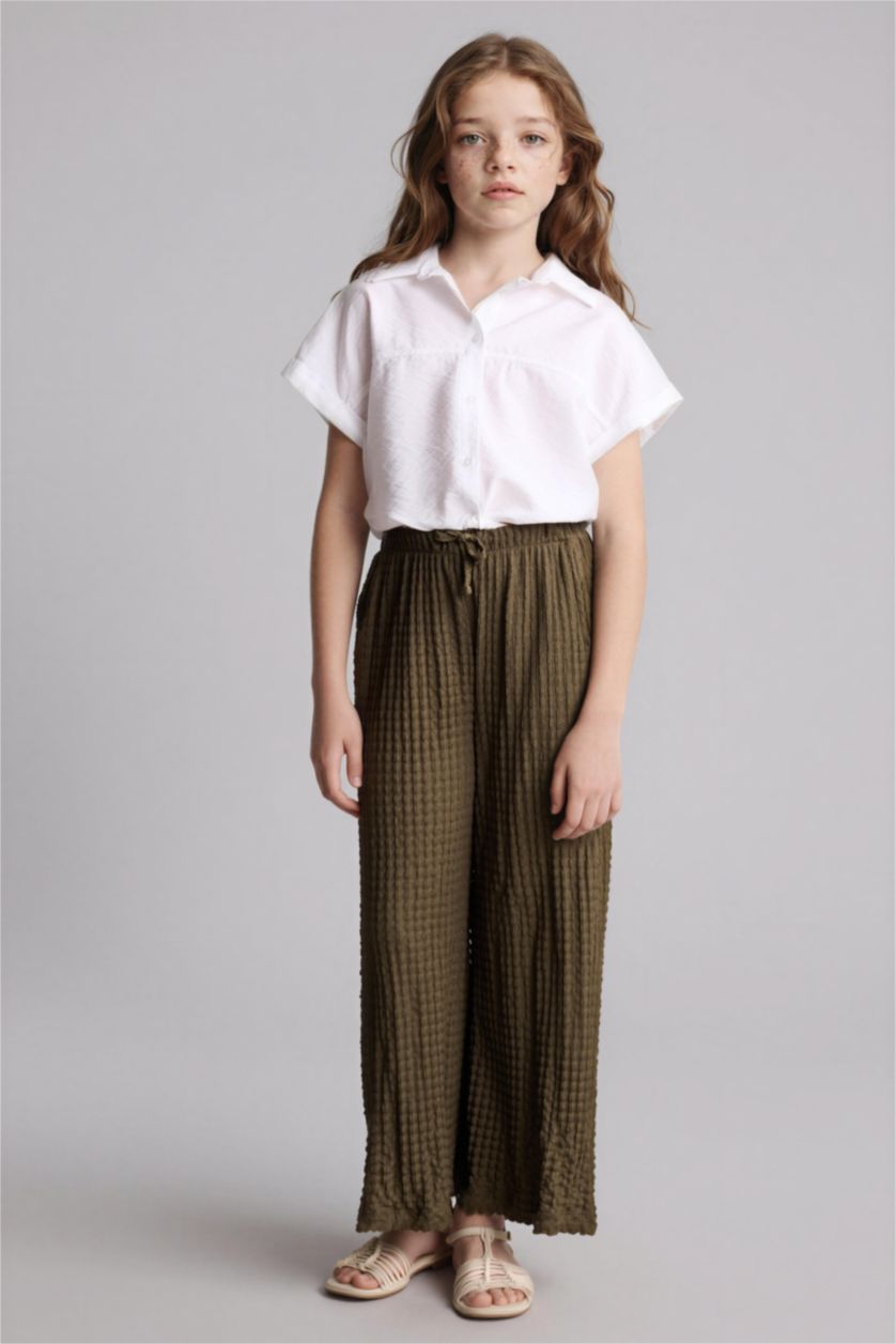Kız Çocuk - Genç Kız Haki Wıde Leg Krinkıl Pantolon Kız Çocuk