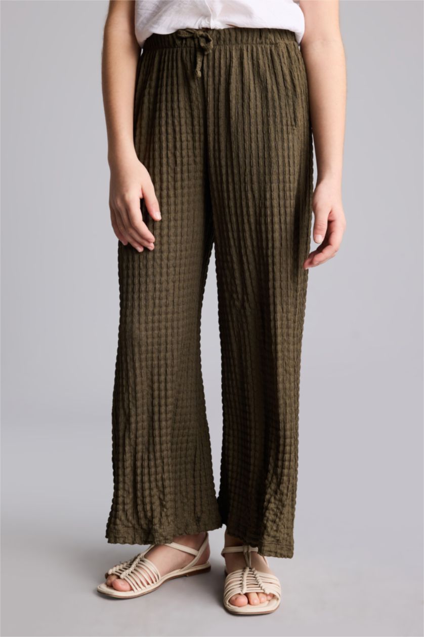 Kız Çocuk - Genç Kız Haki Wıde Leg Krinkıl Pantolon Kız Çocuk