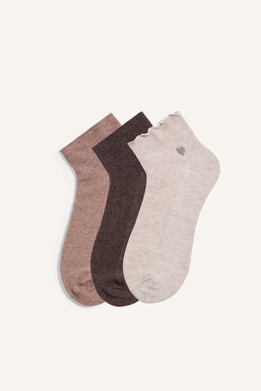 Woman Brown 3 piece Cotton Short Socks