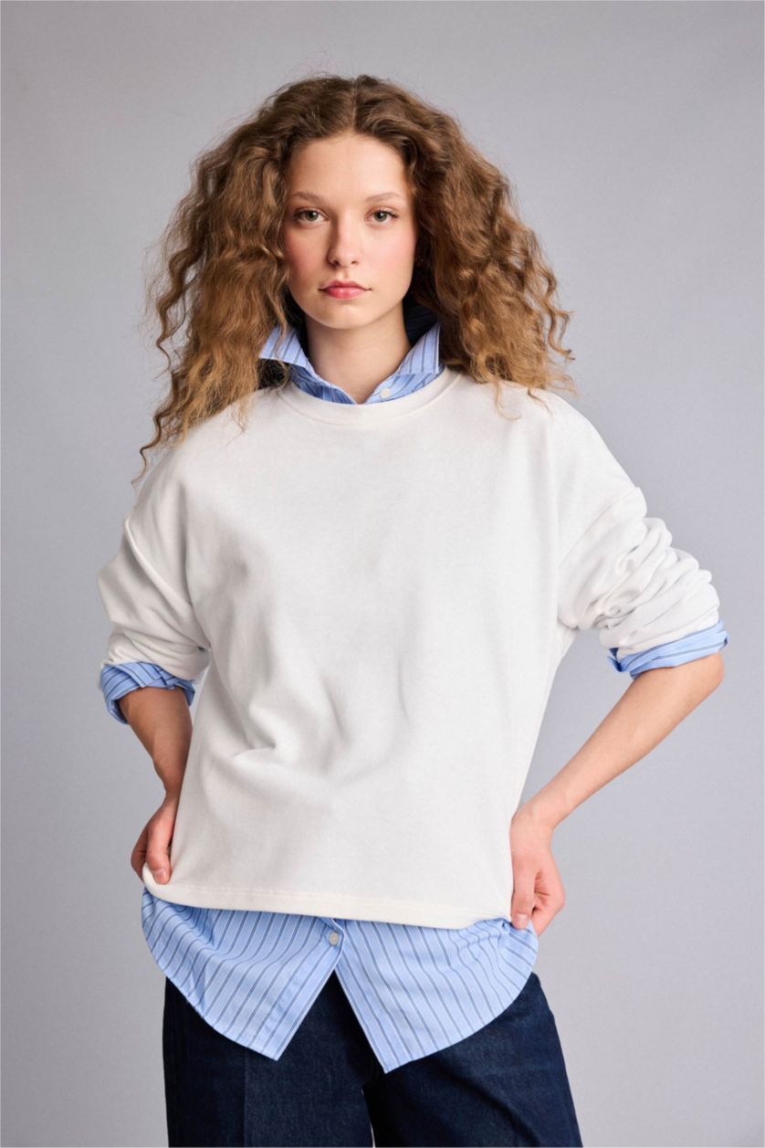 WOMAN White Oversize Crew Neck Long Sleeve T-Shirt