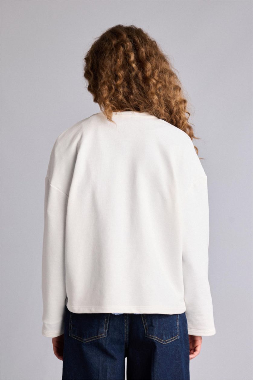 WOMAN White Oversize Crew Neck Long Sleeve T-Shirt