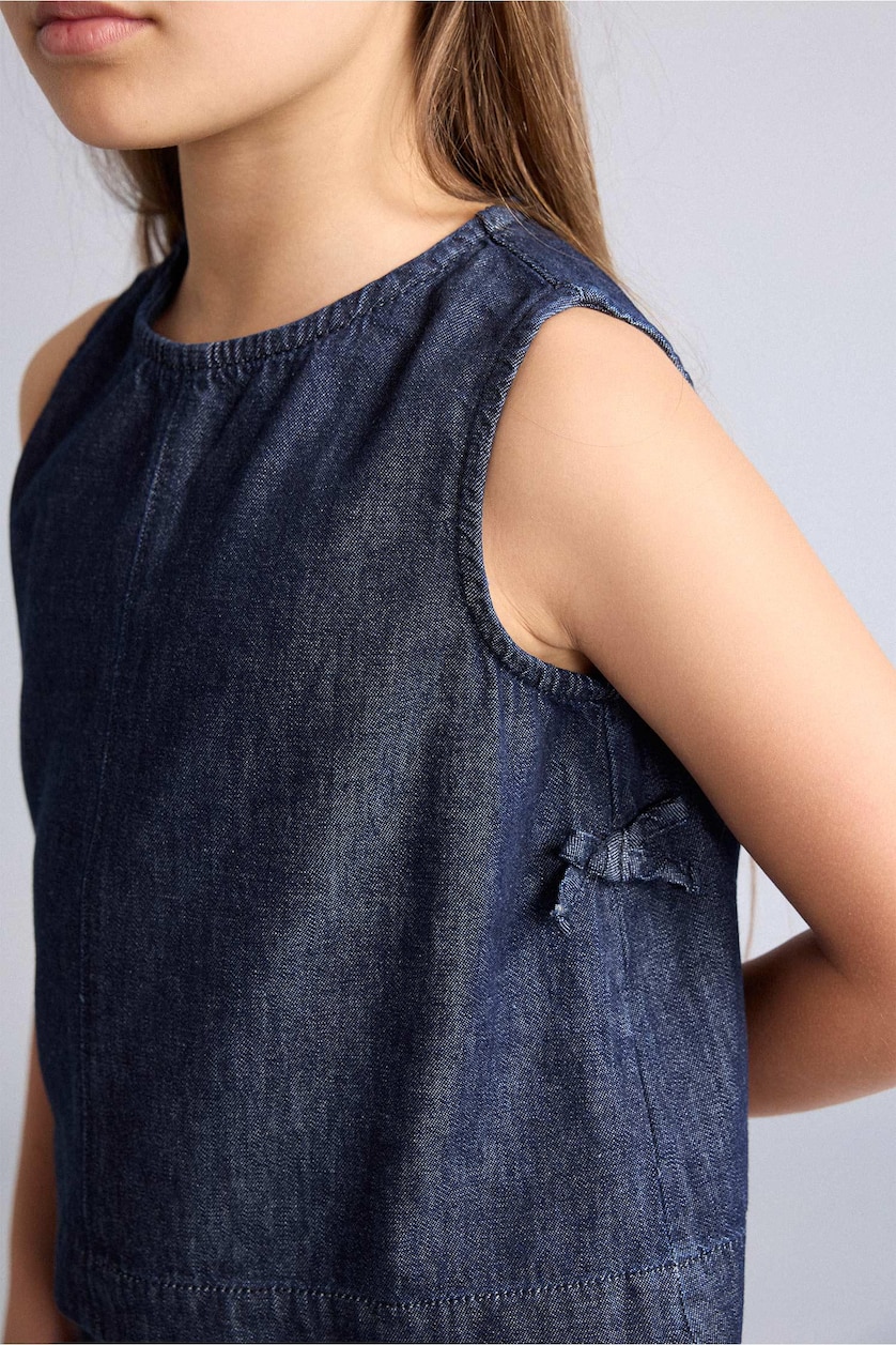 Young Girls - Teen Girls Dark Blue Girl Crew Neck Sleeveless Denim Blouse