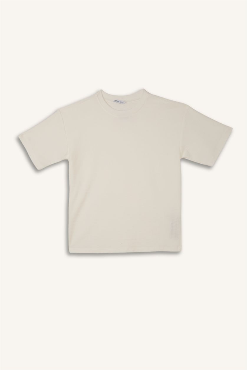 Young Boys - Teen Boys Ecru Oversize Fit Printed Short Sleeve T-Shirt