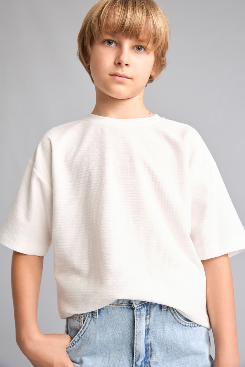 Erkek Çocuk - Genç Erkek Ekru Oversize Baskılı Tişört Erkek Çocuk