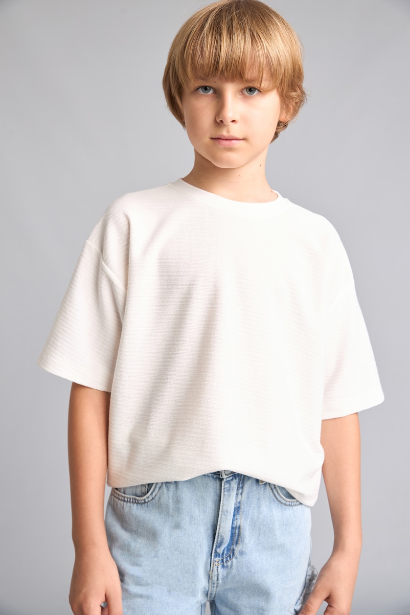 Erkek Çocuk - Genç Erkek Ekru Oversize Baskılı Tişört Erkek Çocuk