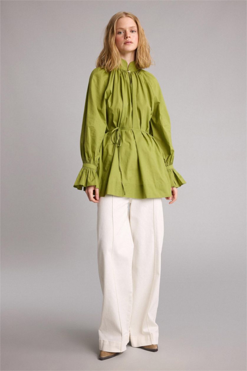 Women Green Relax Fit Voile Long Sleeve Tunic