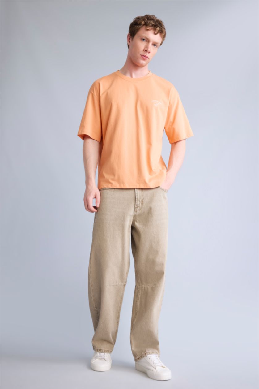 Men Light Orange Boxy Fit Short Sleeve T-Shirt
