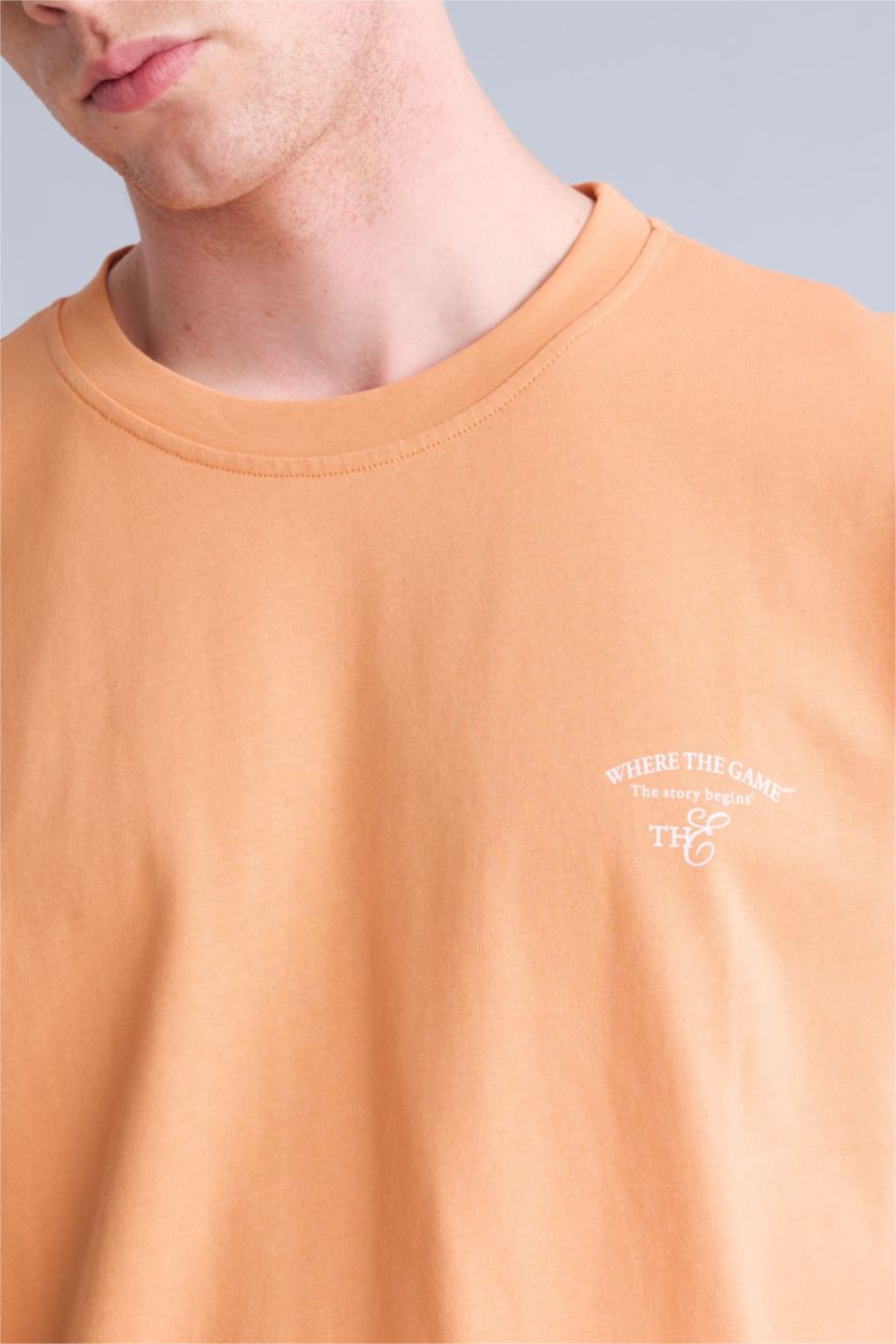Men Light Orange Boxy Fit Short Sleeve T-Shirt