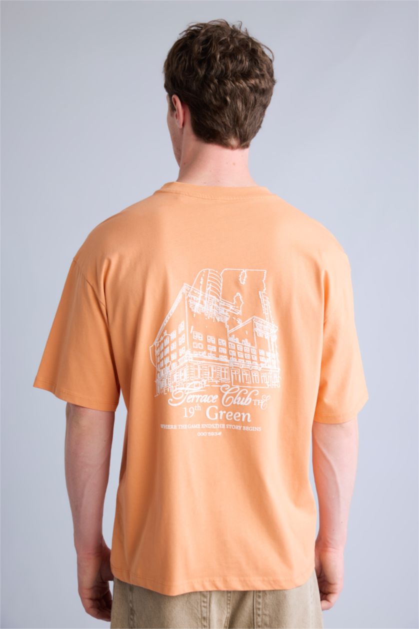 Men Light Orange Boxy Fit Short Sleeve T-Shirt