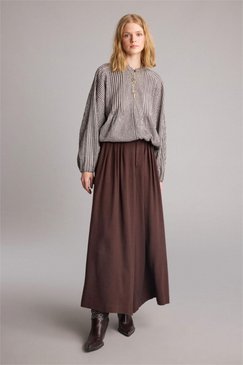 Women Brown Regular Fit Linen Blended Trousers