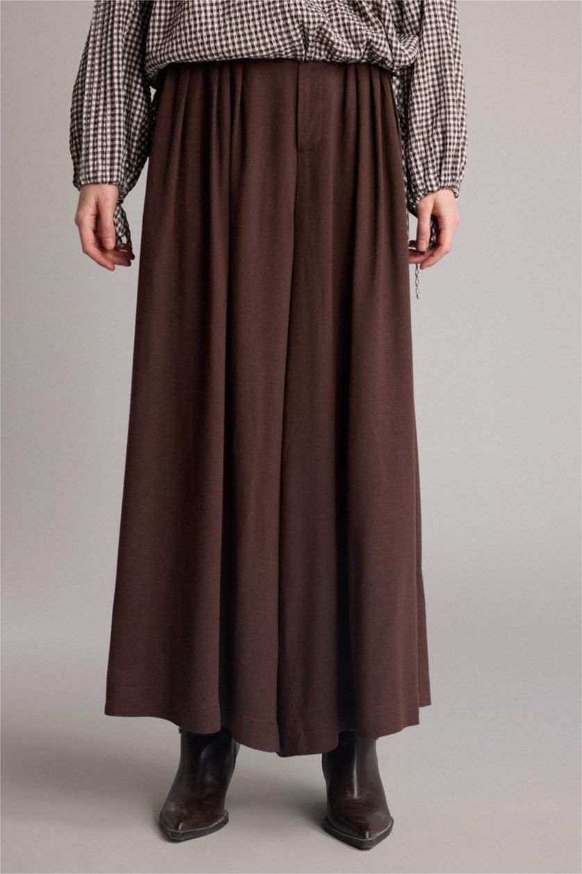 Women Brown Regular Fit Linen Blended Trousers