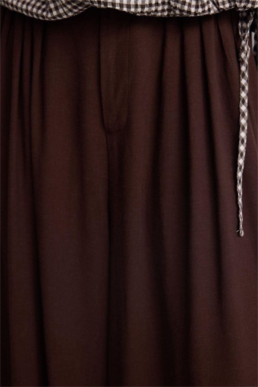 Women Brown Regular Fit Linen Blended Trousers