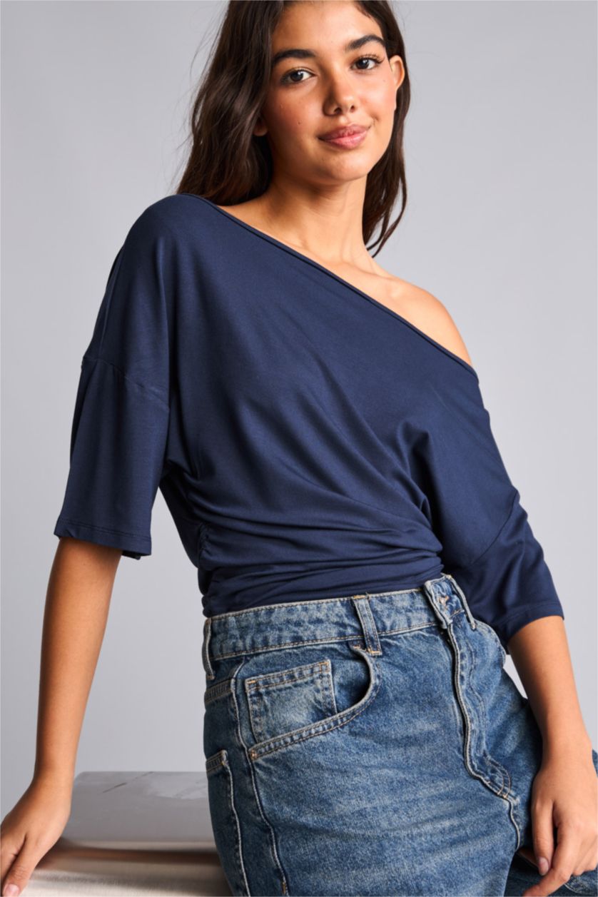 Women NAVY Loose Fit Short Sleeve T-Shirt
