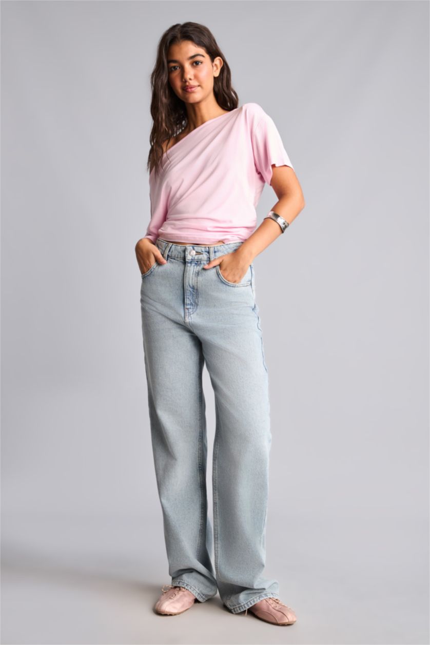 Women Light Pink Loose Fit Short Sleeve T-Shirt