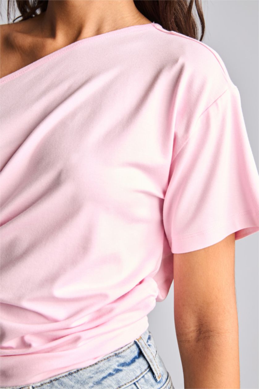 Women Light Pink Loose Fit Short Sleeve T-Shirt